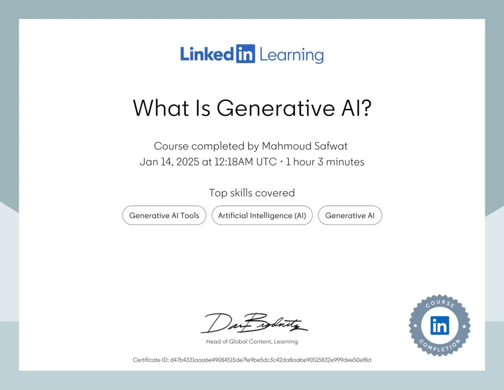 شهادة What Is Generative AI? من LinkedIn Learning 2025